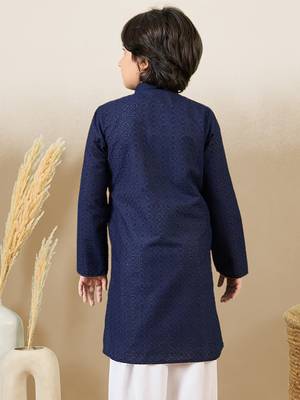 stylish chikankari embroidered deep blue kurta for boys 4