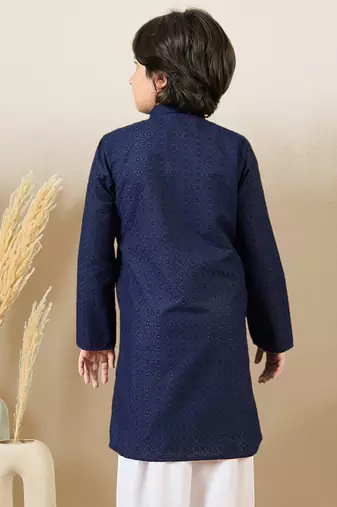 stylish chikankari embroidered deep blue kurta for boys