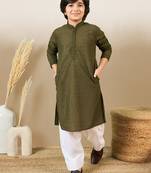 stylish chikankari embroidered mehendi green kurta for boys