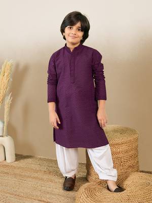 Premium cotton chikankari embroidered purple kurta 1