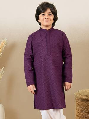 Premium cotton chikankari embroidered purple kurta 2