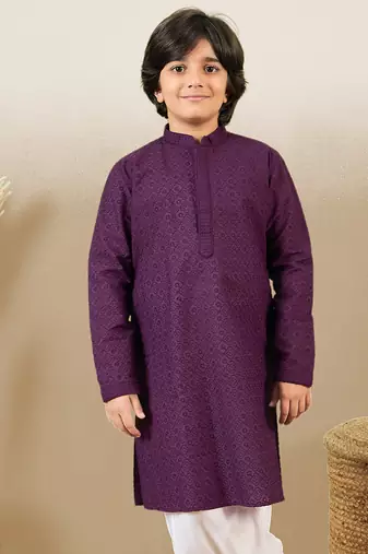 Premium cotton chikankari embroidered purple kurta