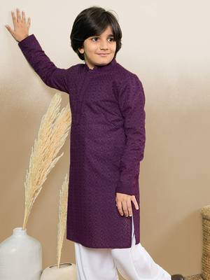 Premium cotton chikankari embroidered purple kurta 3