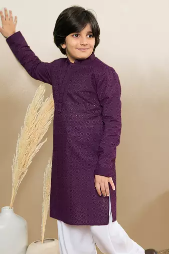 Premium cotton chikankari embroidered purple kurta