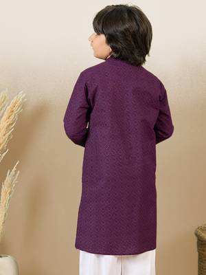 Premium cotton chikankari embroidered purple kurta 4