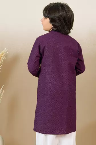 Premium cotton chikankari embroidered purple kurta