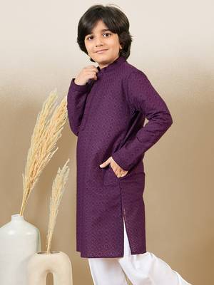 Premium cotton chikankari embroidered purple kurta 5