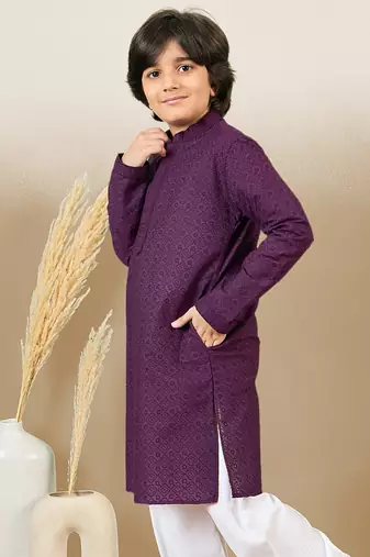 Premium cotton chikankari embroidered purple kurta