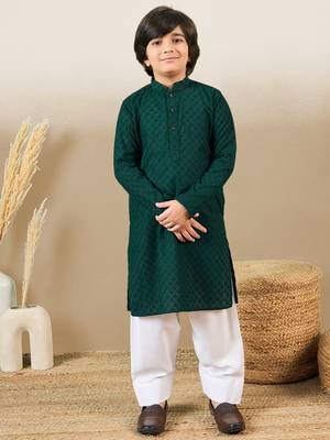 Stylish chikankari embroidered deep green kurta 1