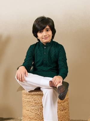 Stylish chikankari embroidered deep green kurta 2