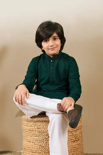 Stylish chikankari embroidered deep green kurta