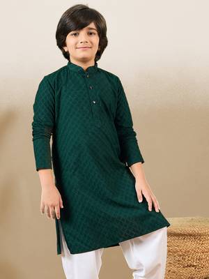 Stylish chikankari embroidered deep green kurta 3