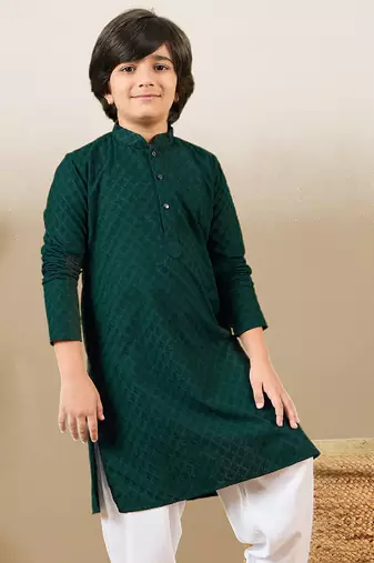Stylish chikankari embroidered deep green kurta