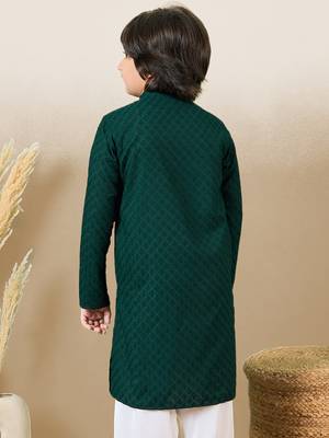 Stylish chikankari embroidered deep green kurta 4