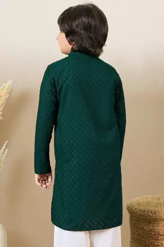 Stylish chikankari embroidered deep green kurta