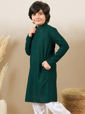 Stylish chikankari embroidered deep green kurta 5