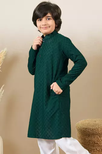 Stylish chikankari embroidered deep green kurta