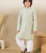 S printed light yellow kurta with sequins for boys