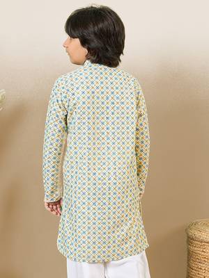 S printed light yellow kurta with sequins for boys 4