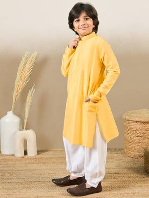 Premium cotton silk yellow kurta set 3