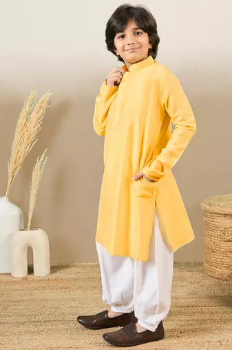 Premium cotton silk yellow kurta set