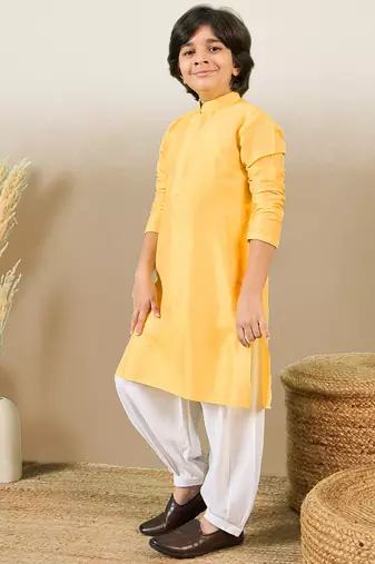 Premium cotton silk yellow kurta set