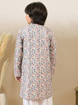 zari embroidered light yellow printed kurta for boys 4
