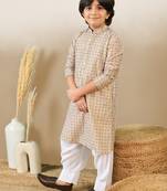 S printed brown kurta with sequins for boys