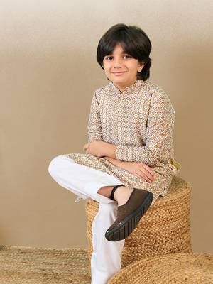 S printed brown kurta with sequins for boys 2