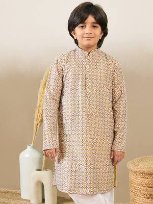 S printed brown kurta with sequins for boys 3