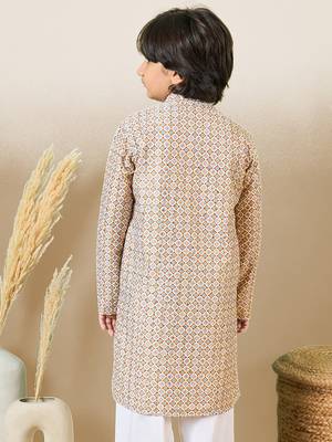 S printed brown kurta with sequins for boys 4