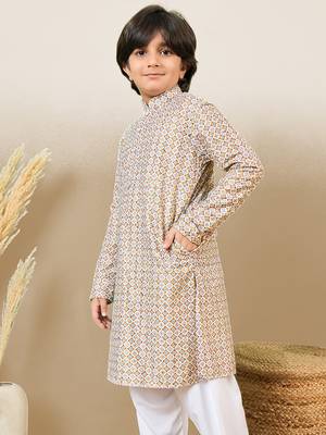 S printed brown kurta with sequins for boys 5