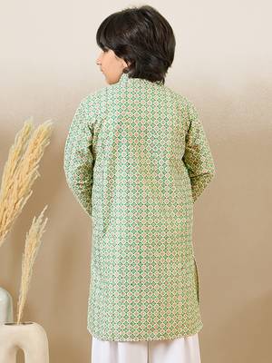 S printed green kurta with sequins for boys 4