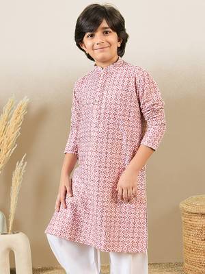 S printed pink kurta with sequins for boys 2