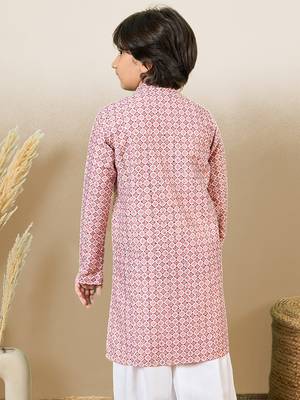 S printed pink kurta with sequins for boys 3