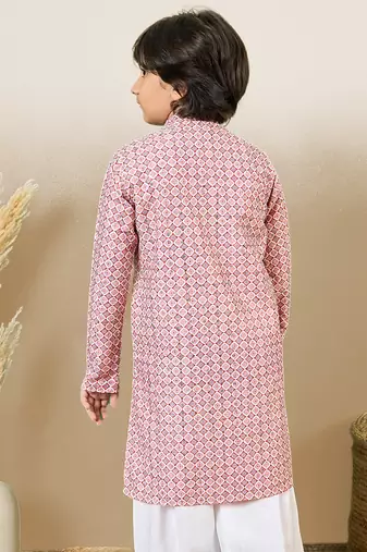S printed pink kurta with sequins for boys