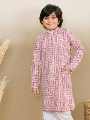 S printed pink kurta with sequins for boys 4