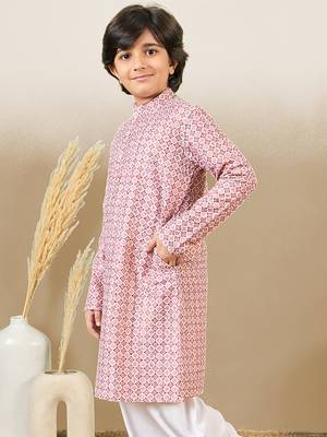 S printed pink kurta with sequins for boys 5