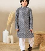 S printed grey kurta with sequins for boys
