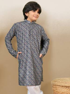 S printed grey kurta with sequins for boys 2