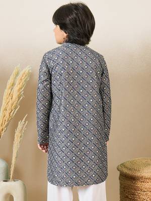 S printed grey kurta with sequins for boys 4