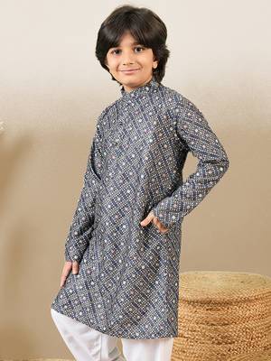 S printed grey kurta with sequins for boys 5
