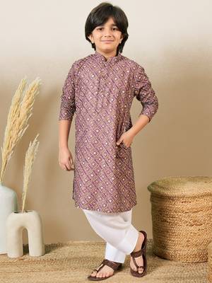 S printed purple kurta with sequins for boys 1