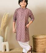 S printed purple kurta with sequins for boys