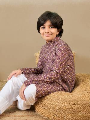 S printed purple kurta with sequins for boys 2