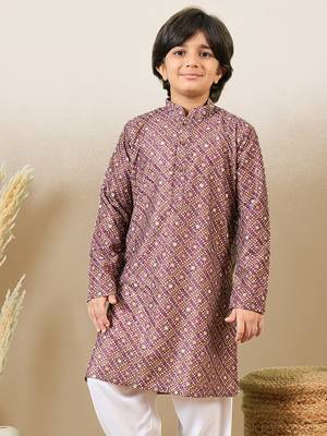 S printed purple kurta with sequins for boys 3