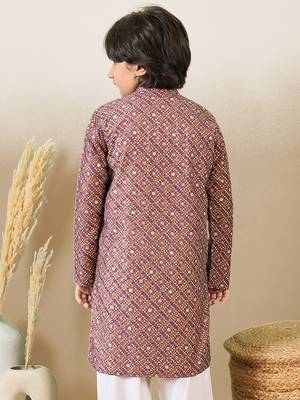 S printed purple kurta with sequins for boys 4