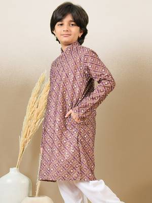 S printed purple kurta with sequins for boys 5