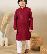 Boys designer chikankari & sequinned maroon kurta