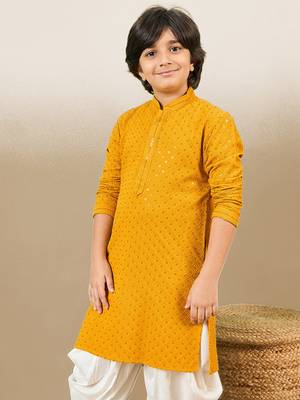 Boys designer chikankari & sequinned yellow kurta 3